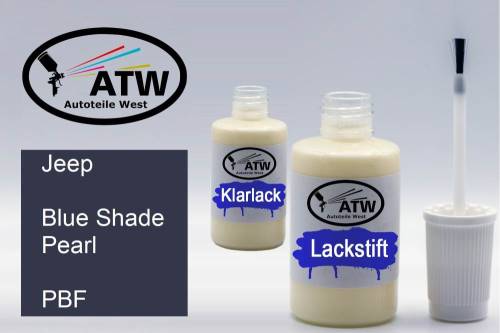 Jeep, Blue Shade Pearl, PBF: 20ml Lackstift + 20ml Klarlack - Set, von ATW Autoteile West.